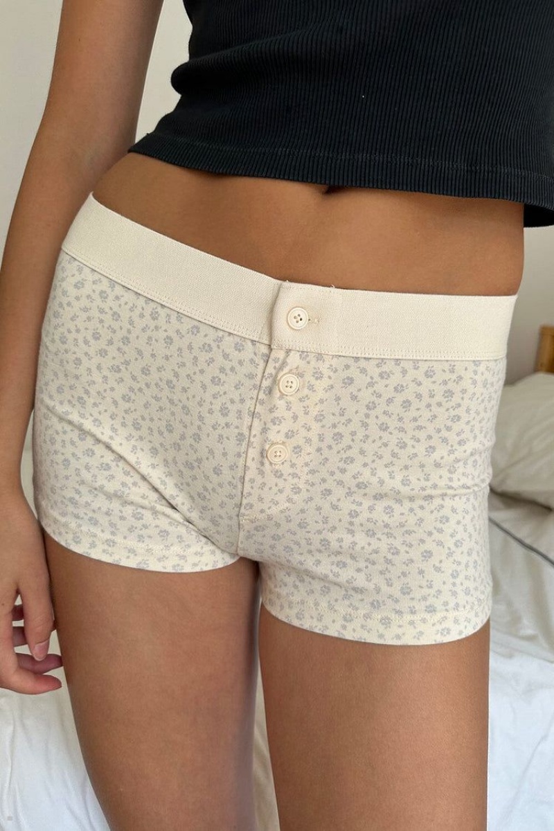 Sous Vêtement Brandy Melville Boyshort Floral Blanche Violette | LXT-11090676